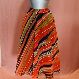 Striped Circle Skirt in Orange and Navy with Tie in Back